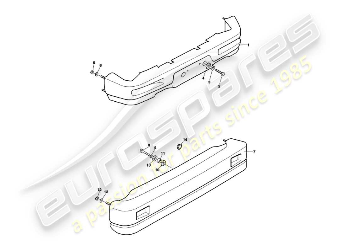 aston martin v8 volante (1998) diagrama de piezas de parachoques