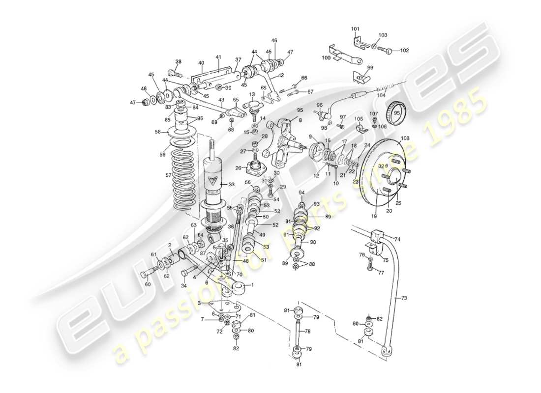 aston martin v8 virage (2000) suspensión delantera diagrama de piezas