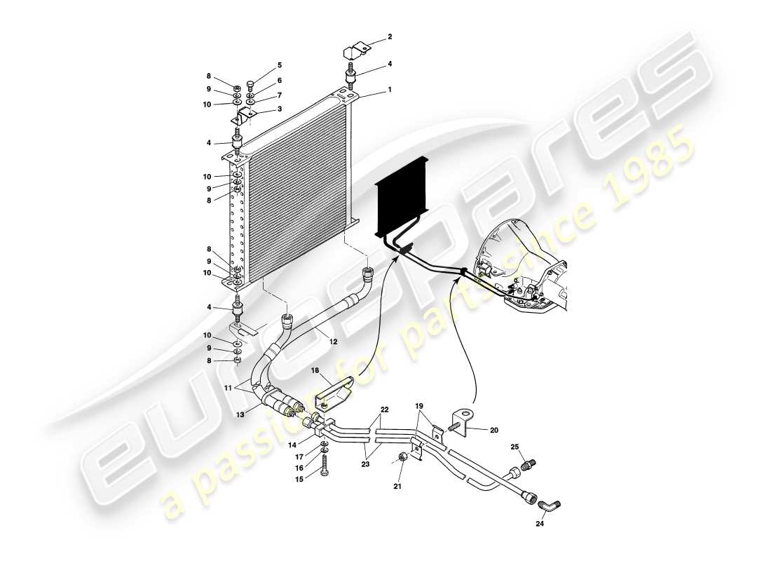 aston martin v8 coupe (2000) diagrama de piezas de refrigeración de la caja de cambios