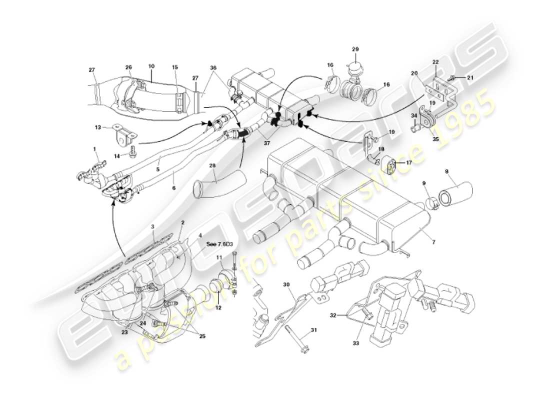 aston martin vanquish (2002) sistema de escape diagrama de piezas
