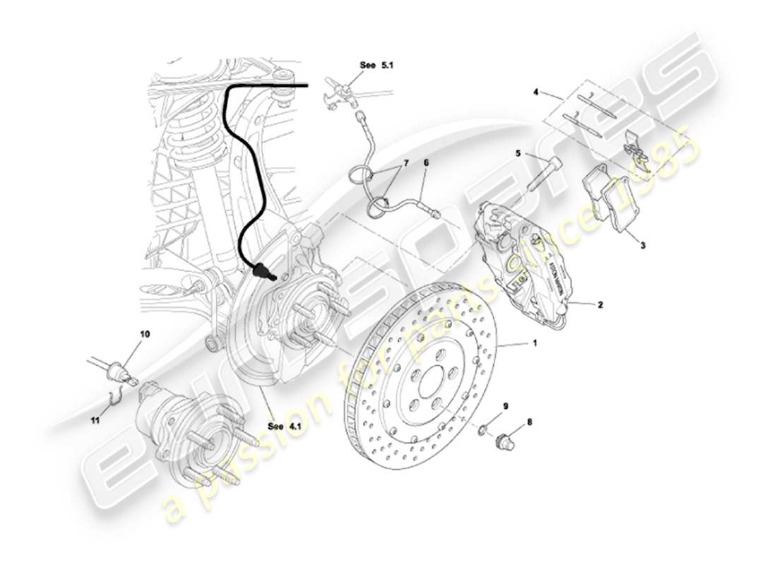 aston martin vanquish (2002) frenos delanteros diagrama de piezas