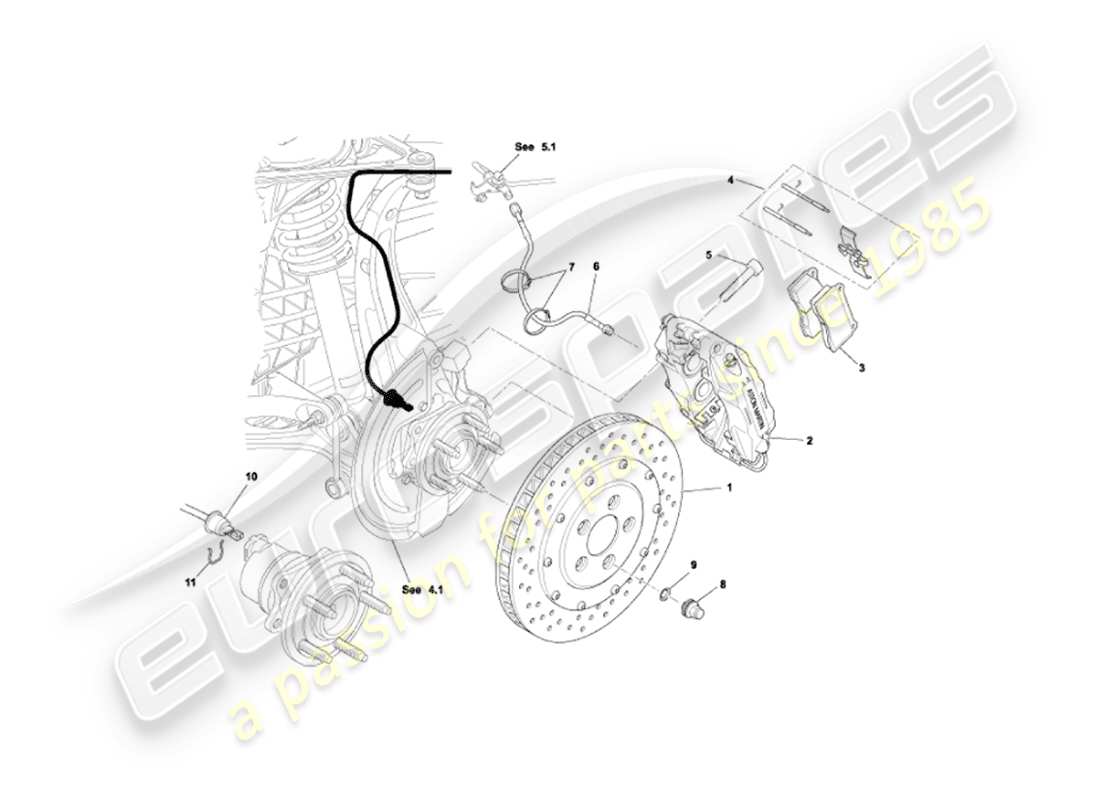 aston martin vanquish (2005) frenos delanteros diagrama de piezas