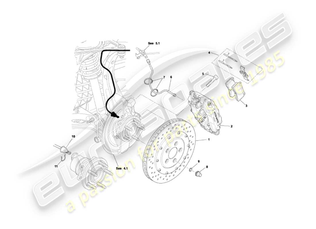 aston martin vanquish (2006) frenos delanteros diagrama de piezas