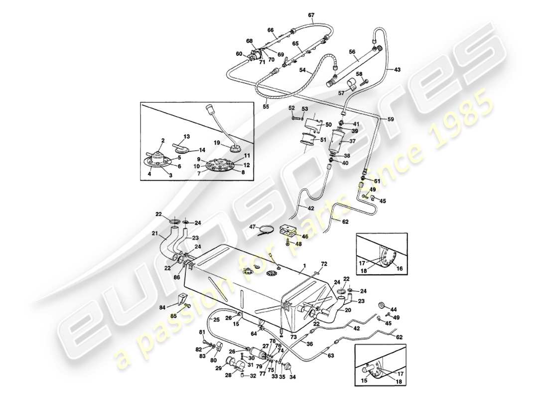 aston martin v8 volante (1998) fuel system diagrama de piezas