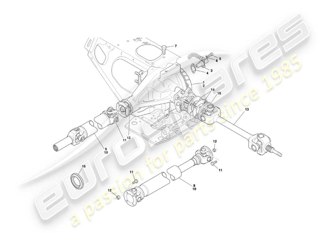 aston martin db7 vantage (2001) diagrama de piezas de unidad hipoide, ejes de transmisión y hélice