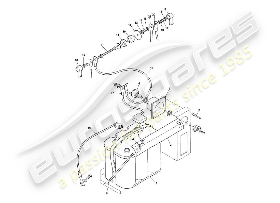 aston martin v8 coupe (2000) diagrama de piezas de la batería