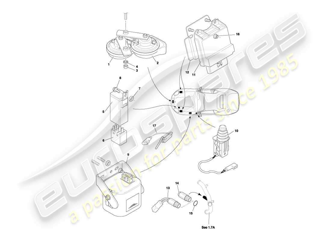 aston martin db7 vantage (2001) diagrama de piezas de los componentes debajo del capó