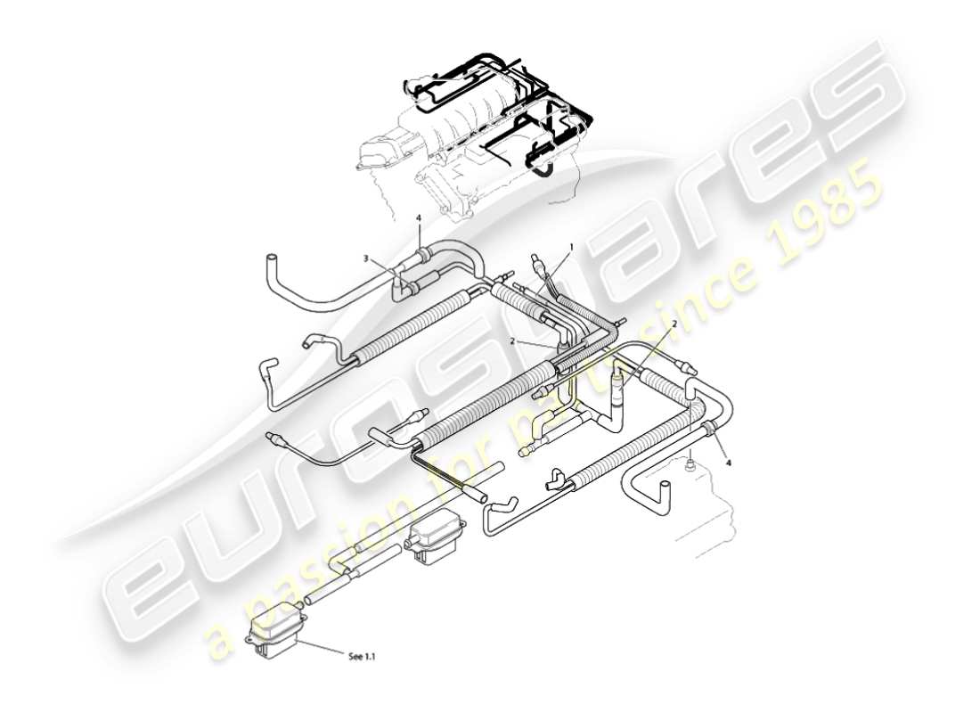 aston martin vanquish (2005) sistema de vacío, diagrama de piezas del motor