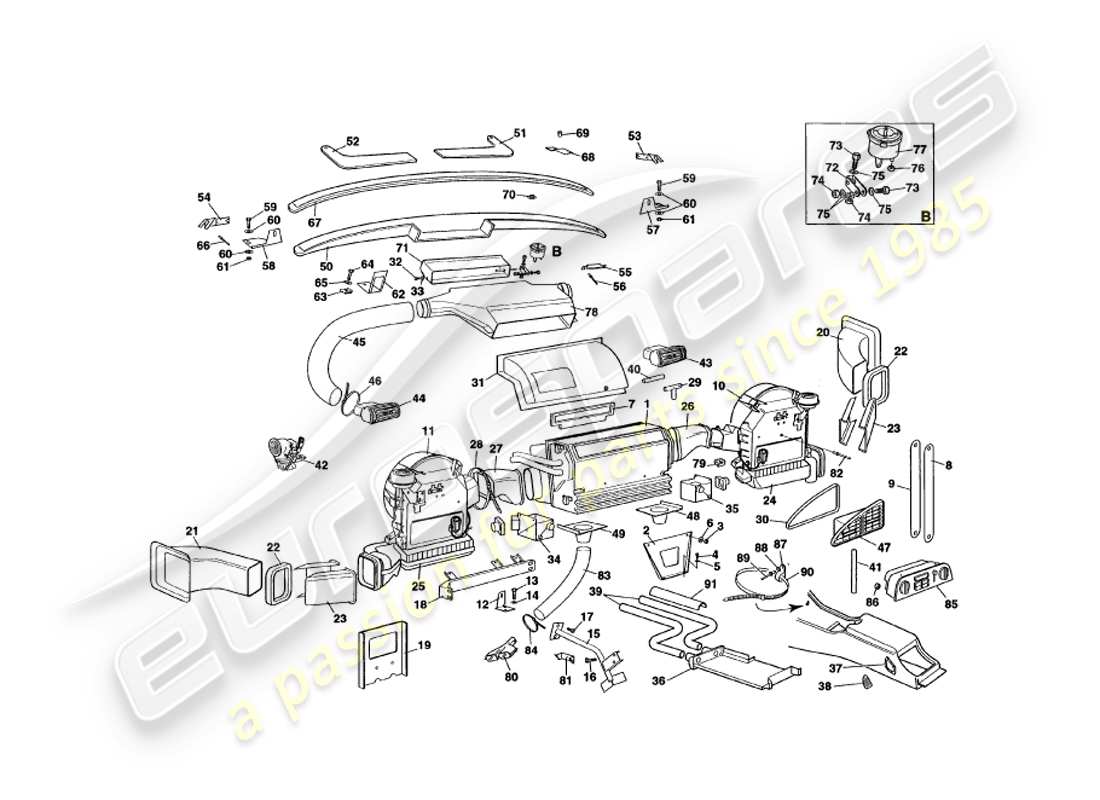 aston martin v8 volante (1997) diagrama de piezas de instalación interior