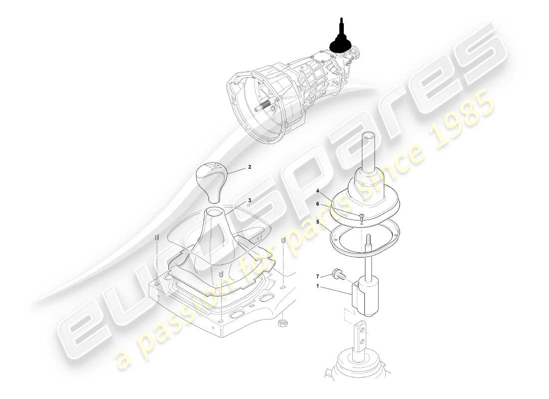 aston martin db7 vantage (2001) diagrama de piezas del conjunto de caja de cambios manual y selector de marchas