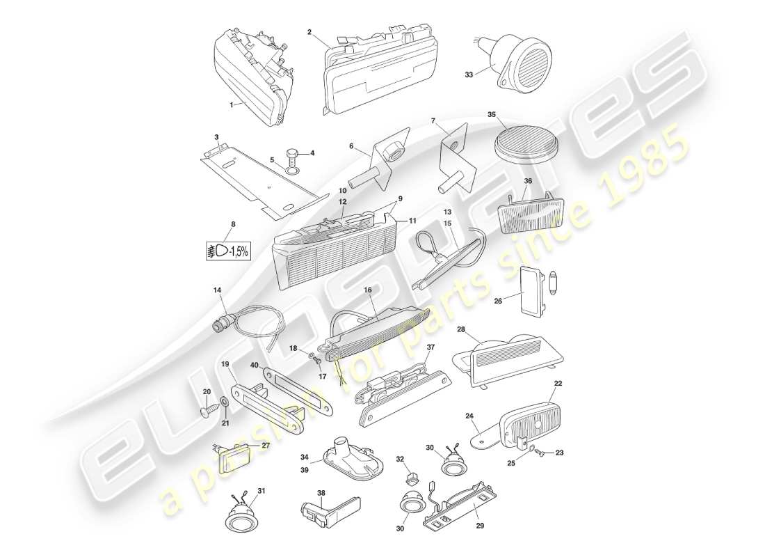 aston martin v8 virage (2000) lámparas y bombillas diagrama de piezas