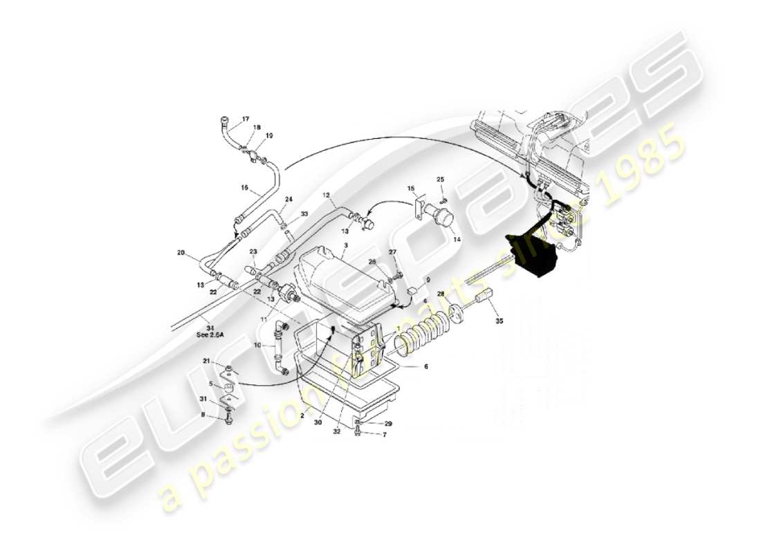 aston martin vanquish (2005) diagrama de piezas del sistema de emisiones evaporativas