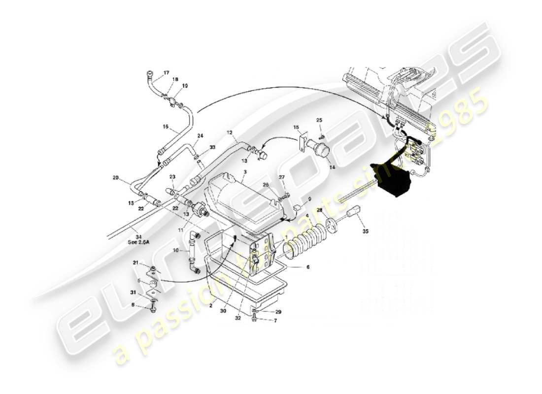 aston martin vanquish (2003) sistema de emisión evaporativa diagrama de piezas