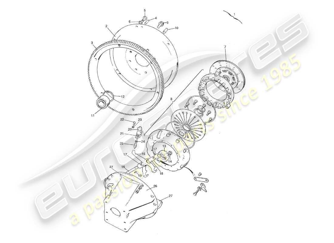 aston martin v8 virage (2000) diagrama de piezas de embrague y volante