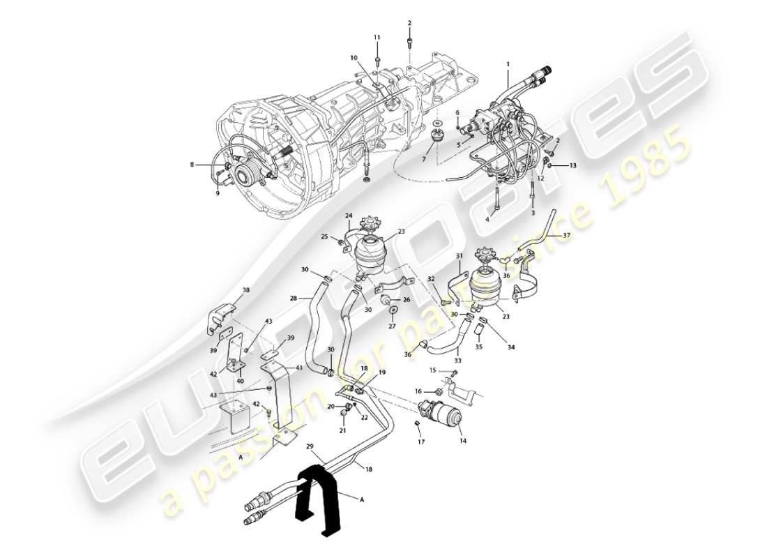 aston martin vanquish (2003) diagrama de piezas del sistema hidráulico asm