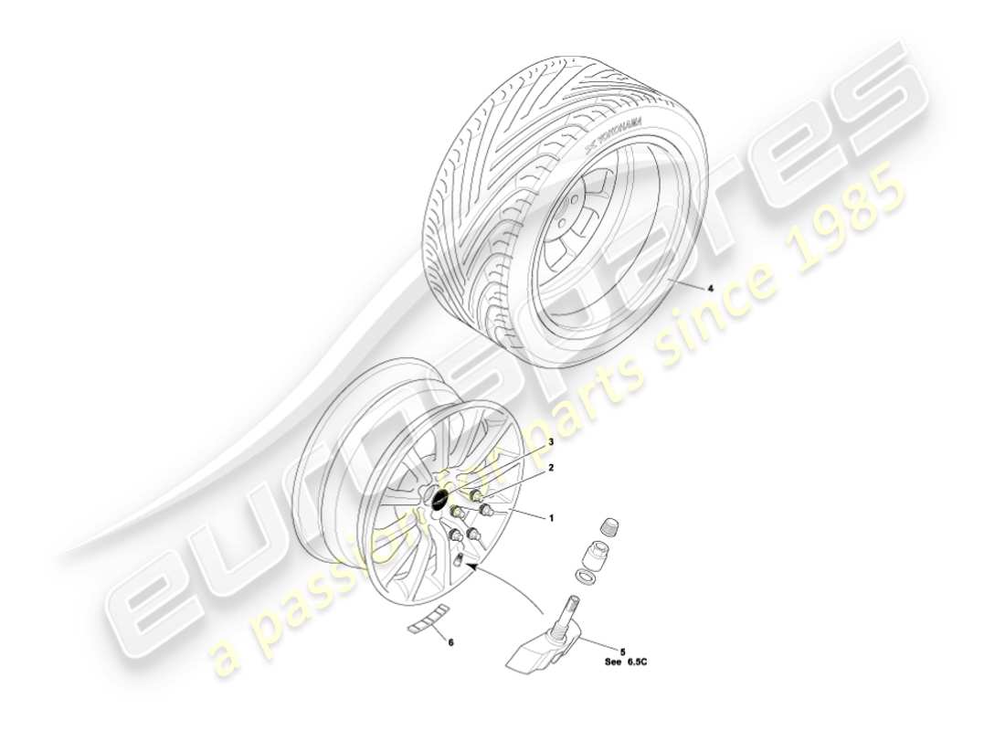aston martin vanquish (2004) diagrama de piezas de ruedas y neumáticos