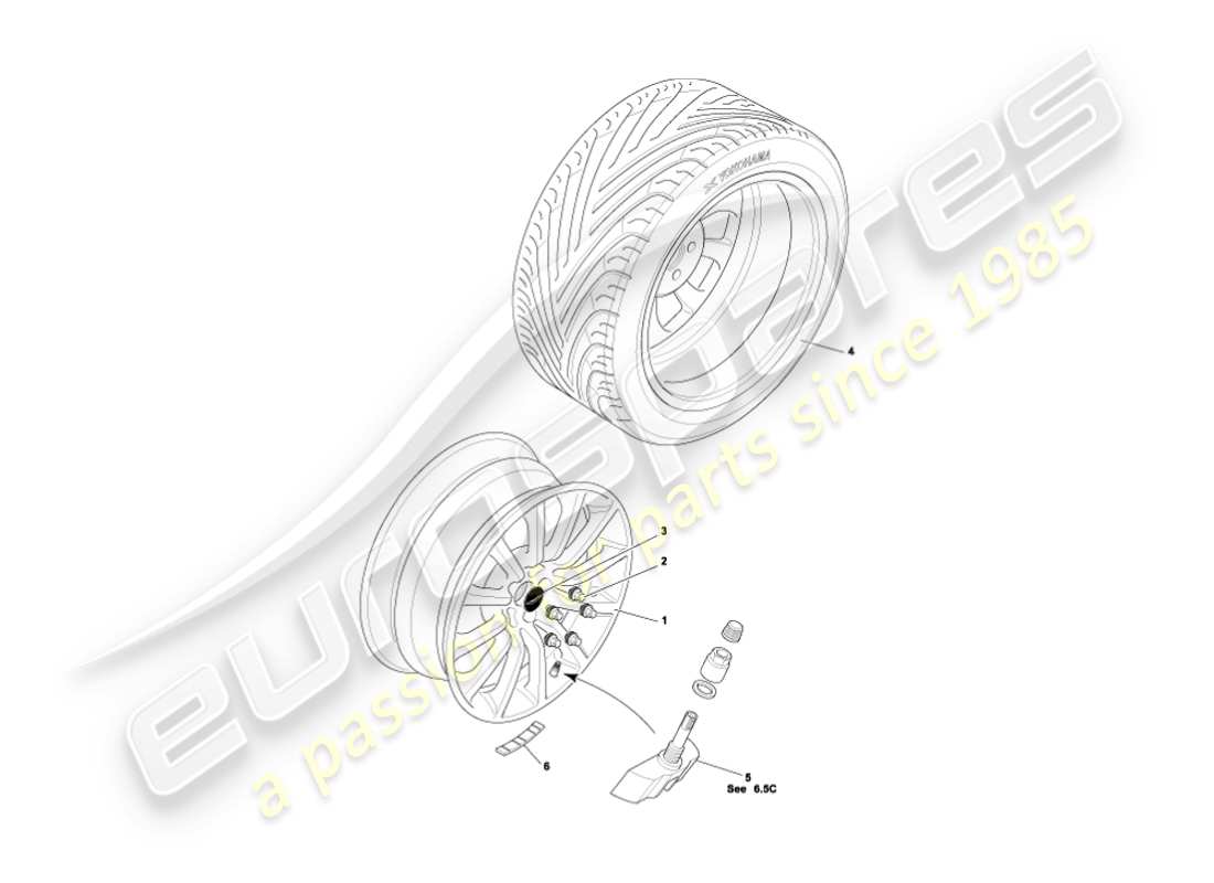 aston martin vanquish (2006) diagrama de piezas de ruedas y neumáticos
