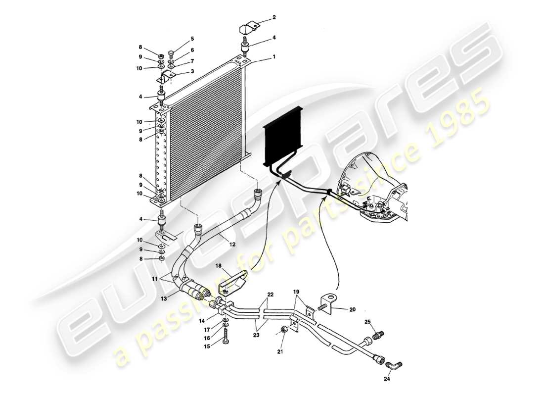 aston martin v8 volante (1997) diagrama de piezas de refrigeración de la caja de cambios