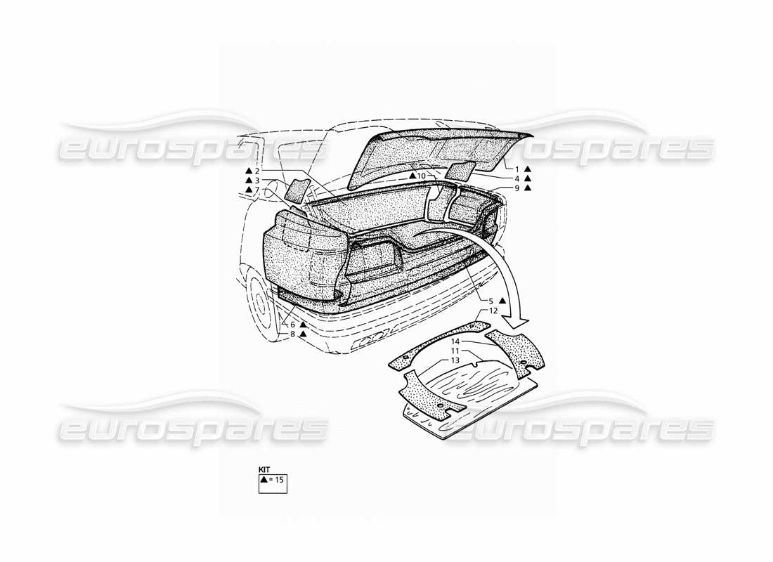maserati qtp. 3.2 v8 (1999) bota: diagrama de piezas de alfombras (pre-modificación)