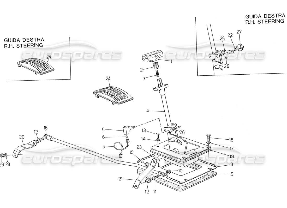 maserati 222 / 222e biturbo diagrama de piezas del control de transmisión automática (4 hp)