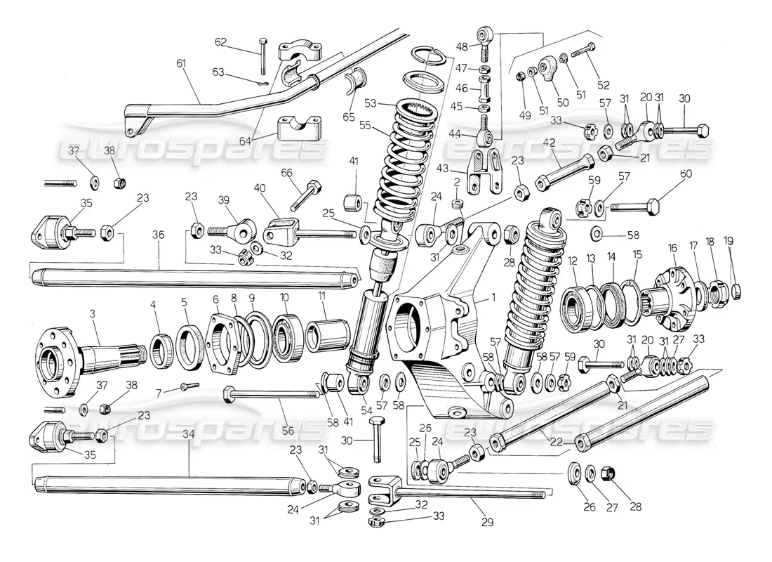 lamborghini countach 5000 qv (1985) suspensión trasera (válida para la variación qv - enero 1987) diagrama de piezas