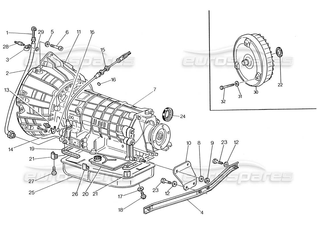maserati 222 / 222e biturbo transmisión automática - diagrama de piezas del convertidor (4 hp)