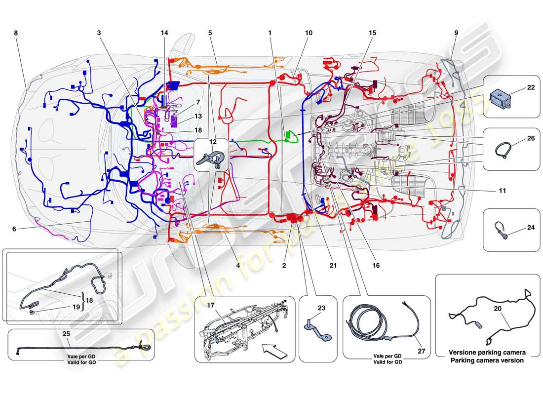ferrari 458 speciale aperta (rhd) arneses de cableado principal diagrama de piezas