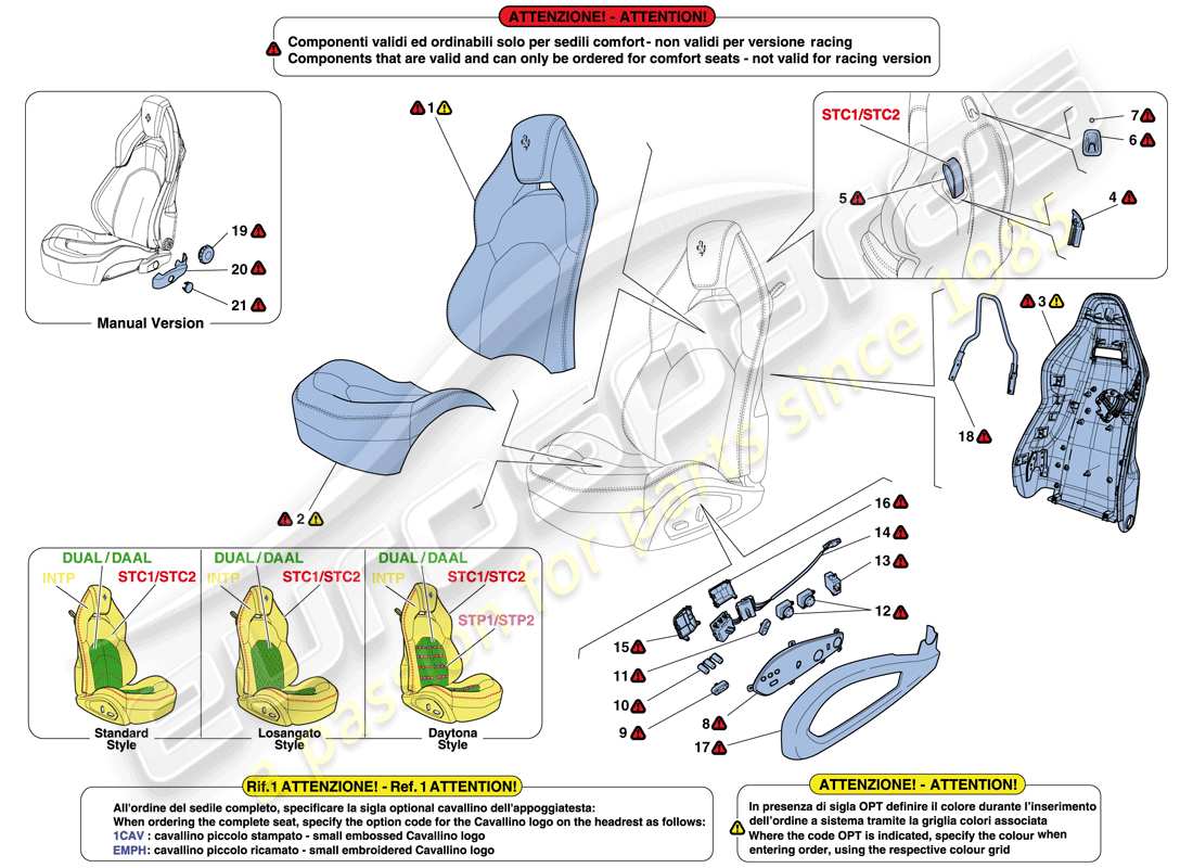 ferrari 488 spider (europe) asientos - tapicerías y accesorios diagrama de piezas
