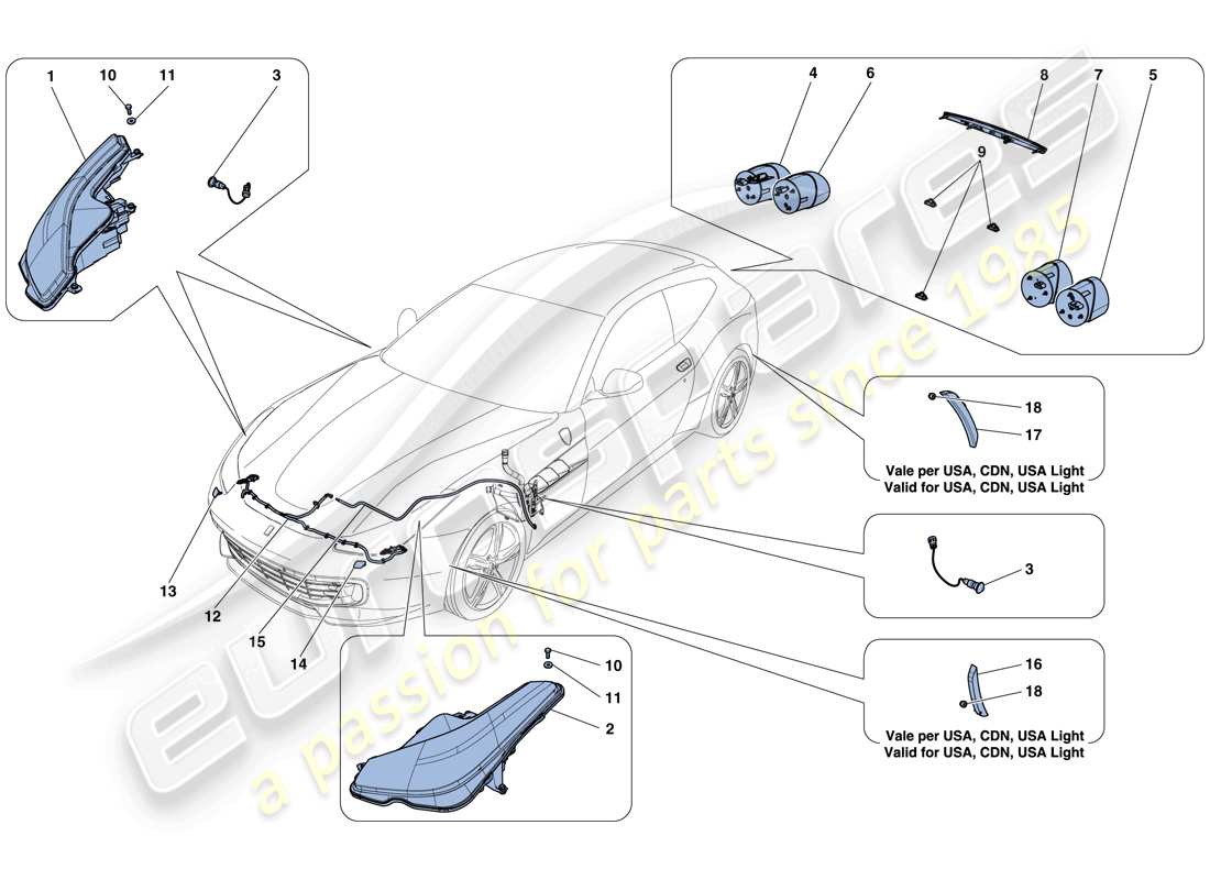 ferrari gtc4 lusso t (rhd) faros y luces traseras diagrama de piezas