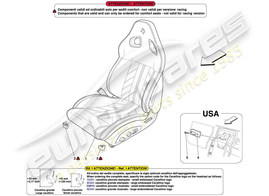 ferrari 599 sa aperta (rhd) asiento delantero completo y cinturones de seguridad diagrama de piezas