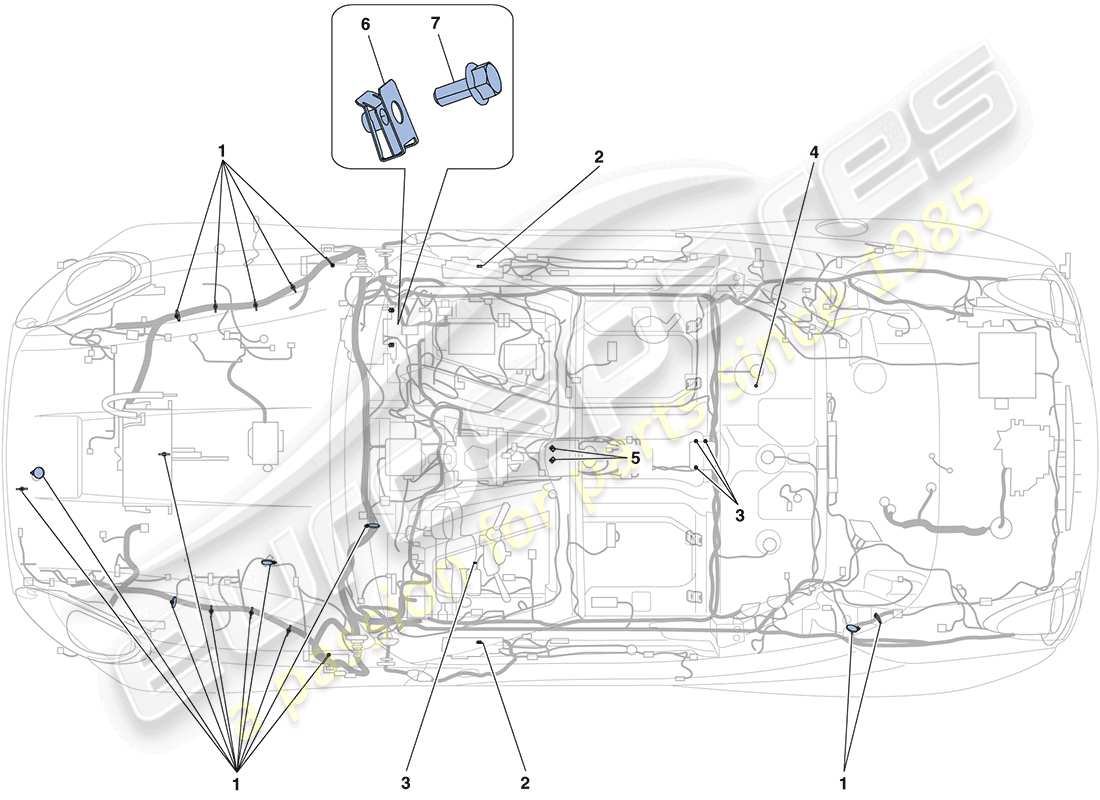 ferrari california (rhd) fijaciones varias para el sistema eléctrico esquema de piezas