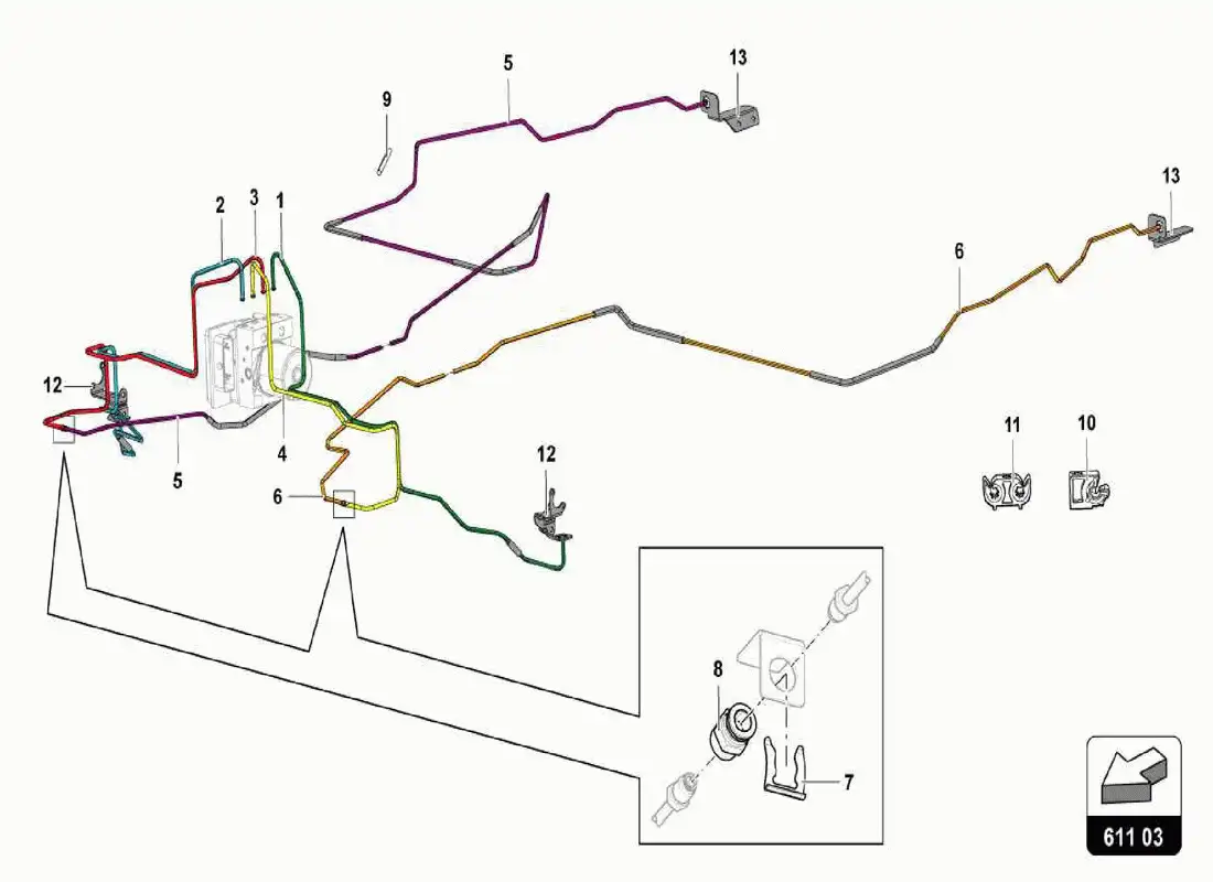 lamborghini centenario spider servofreno, tubos y sistema de vacío diagrama de piezas