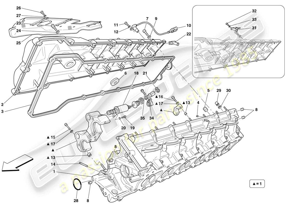 ferrari 599 gtb fiorano (usa) culata del lado derecho diagrama de piezas