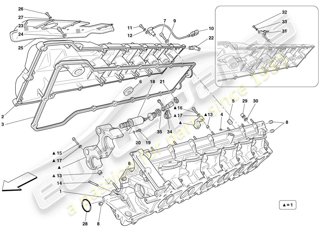 ferrari 599 gtb fiorano (usa) diagrama de piezas de la culata del lado derecho