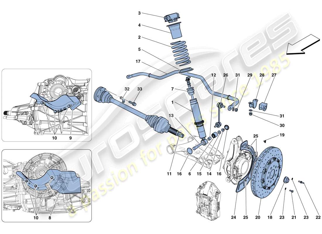ferrari f12 berlinetta (rhd) suspensión trasera - amortiguador y disco de freno diagrama de piezas