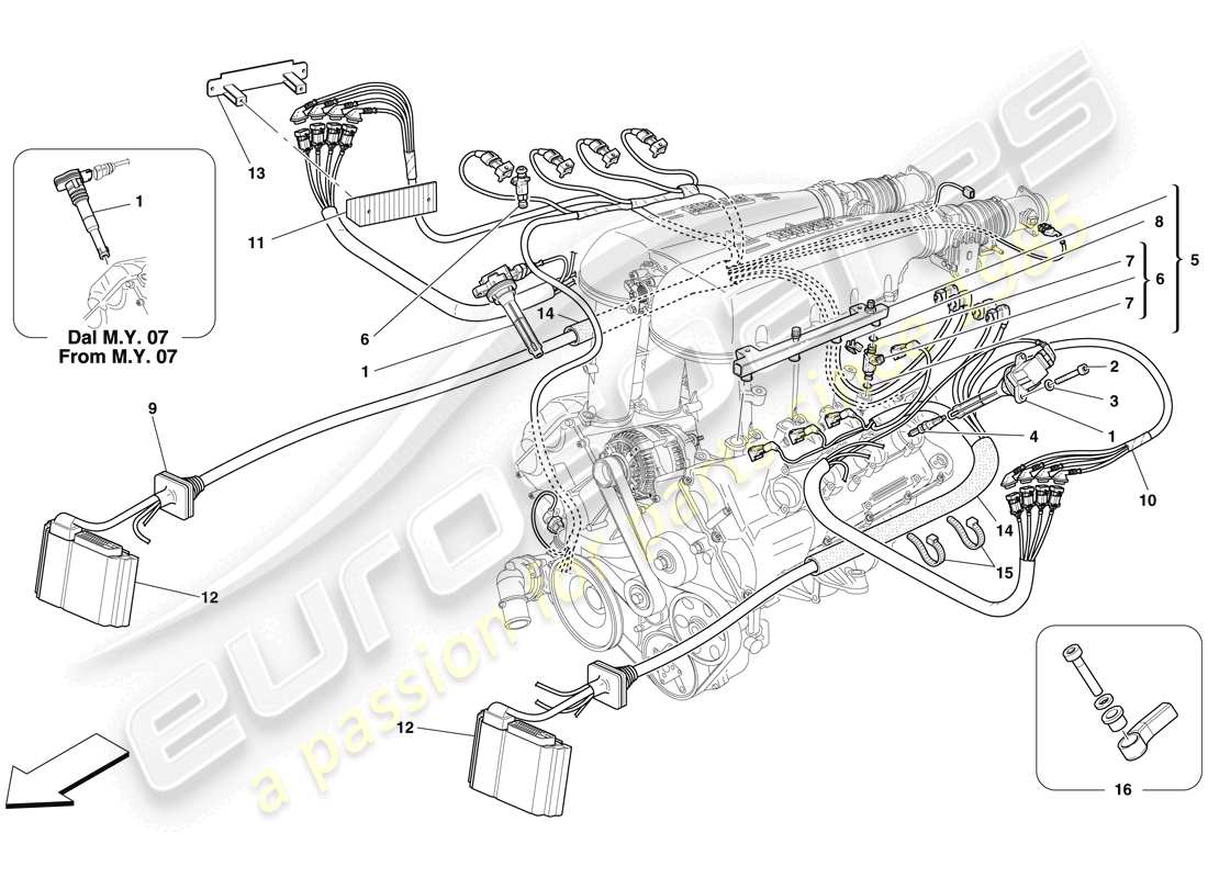 ferrari f430 spider (rhd) inyección - sistema de encendido diagrama de partes