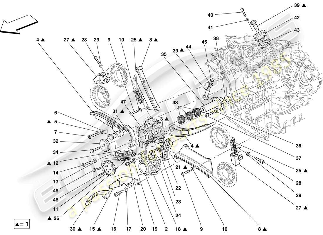 ferrari f430 coupe (europe) sistema de distribución - diagrama de piezas de transmisión