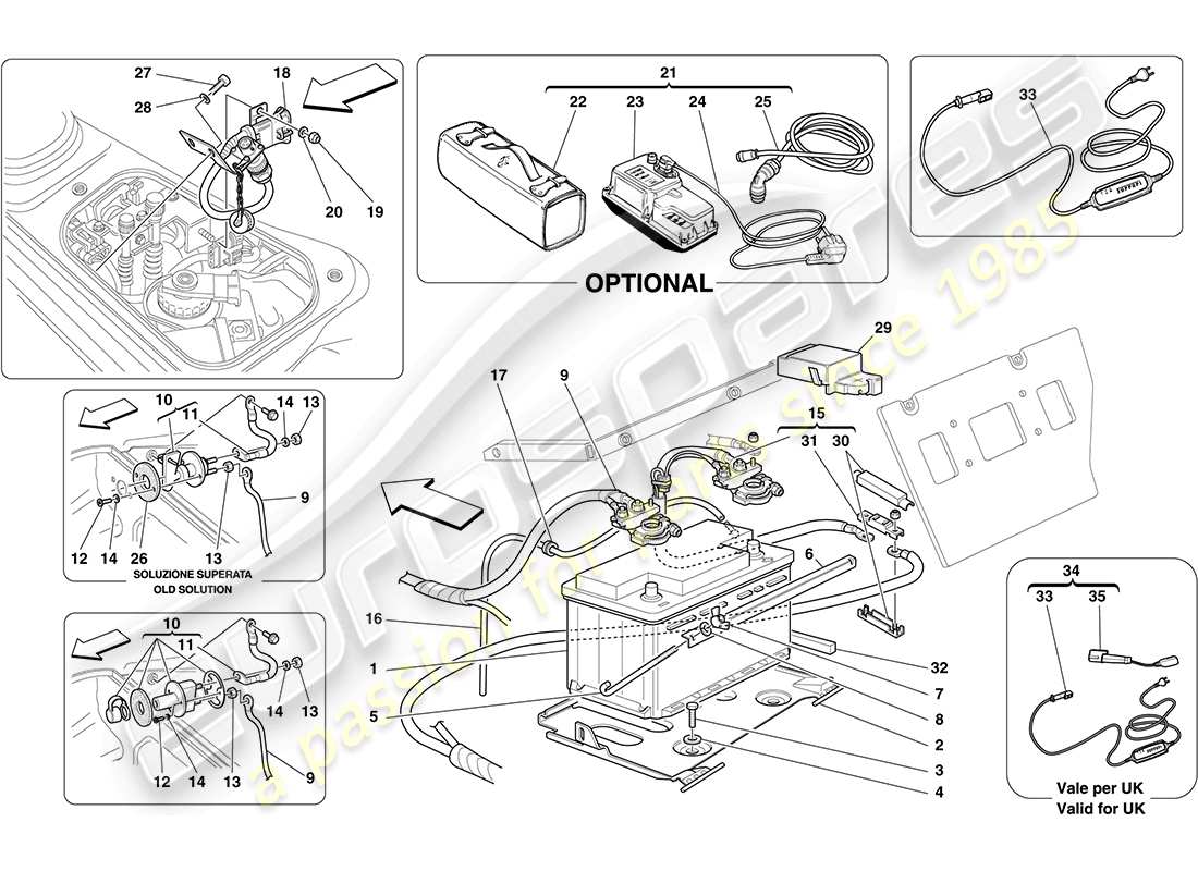 ferrari f430 coupe (rhd) batería diagrama de piezas