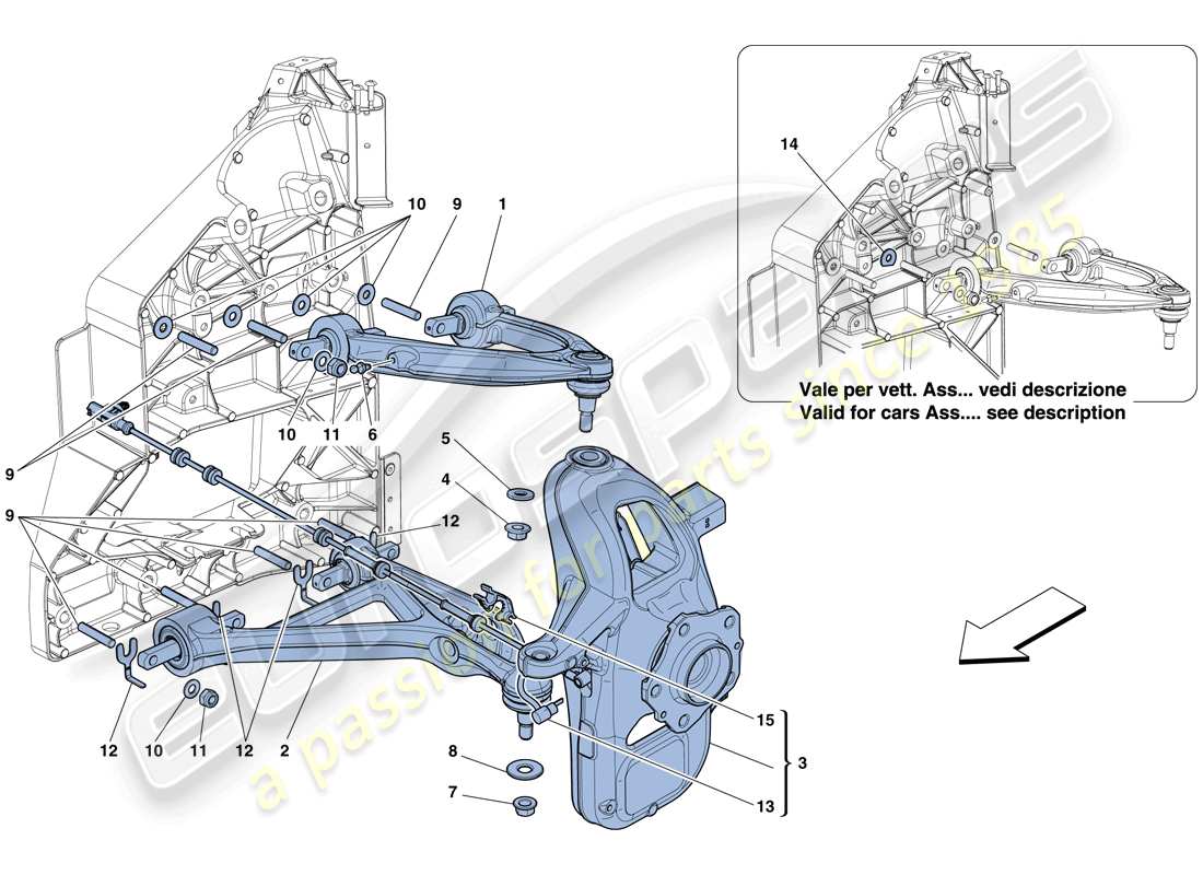 ferrari 458 italia (rhd) suspensión delantera - brazos diagrama de piezas