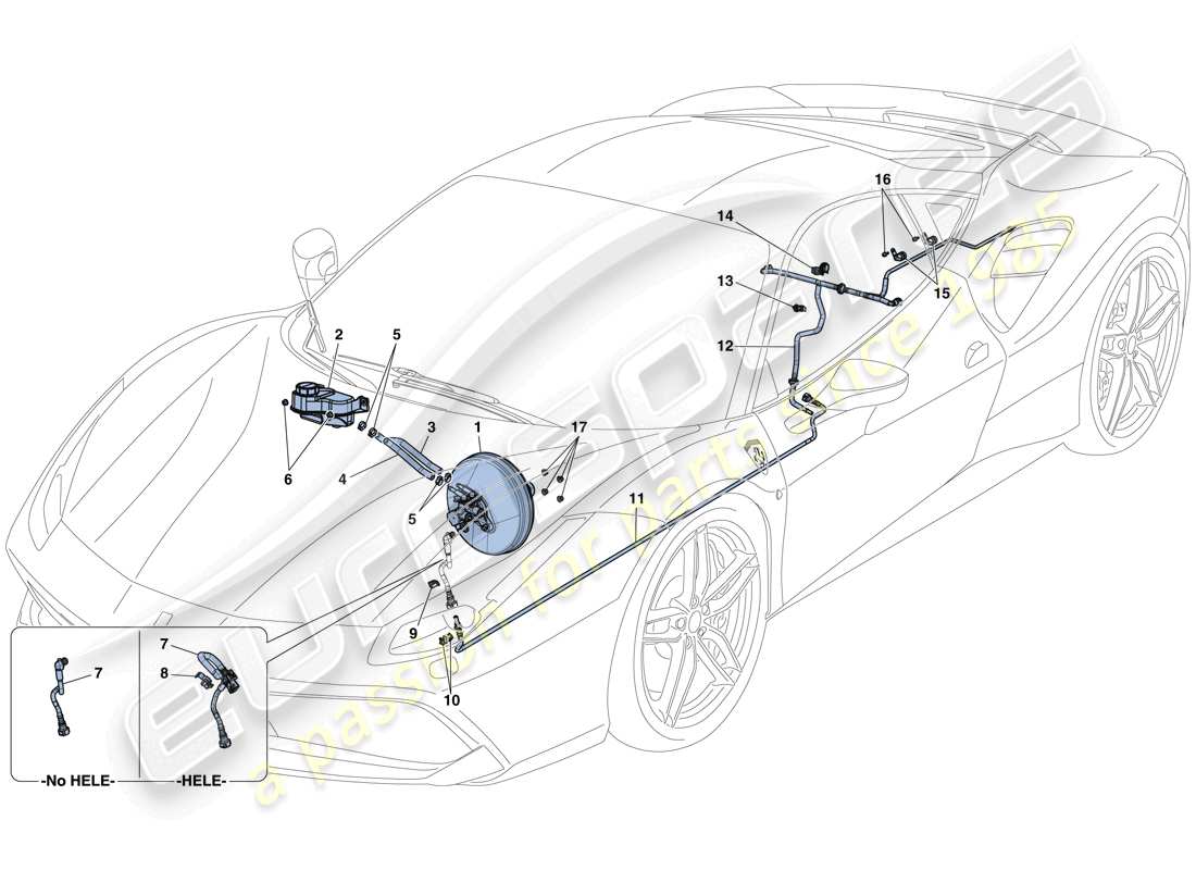 ferrari 488 gtb (europe) sistema de servofreno diagrama de piezas