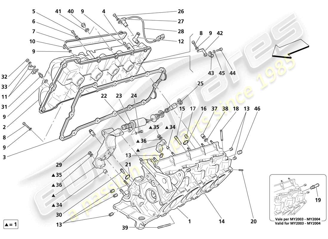 maserati trofeo diagrama de piezas de la culata derecha