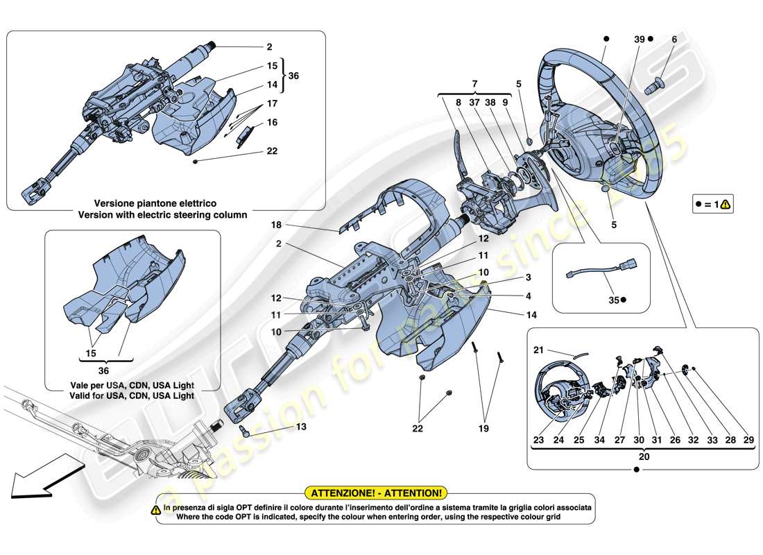 ferrari 488 spider (usa) control de dirección diagrama de piezas