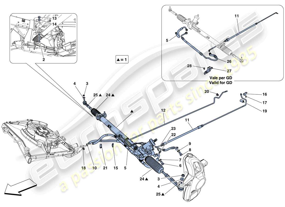 ferrari 488 spider (usa) diagrama de piezas de la caja de dirección asistida hidráulica