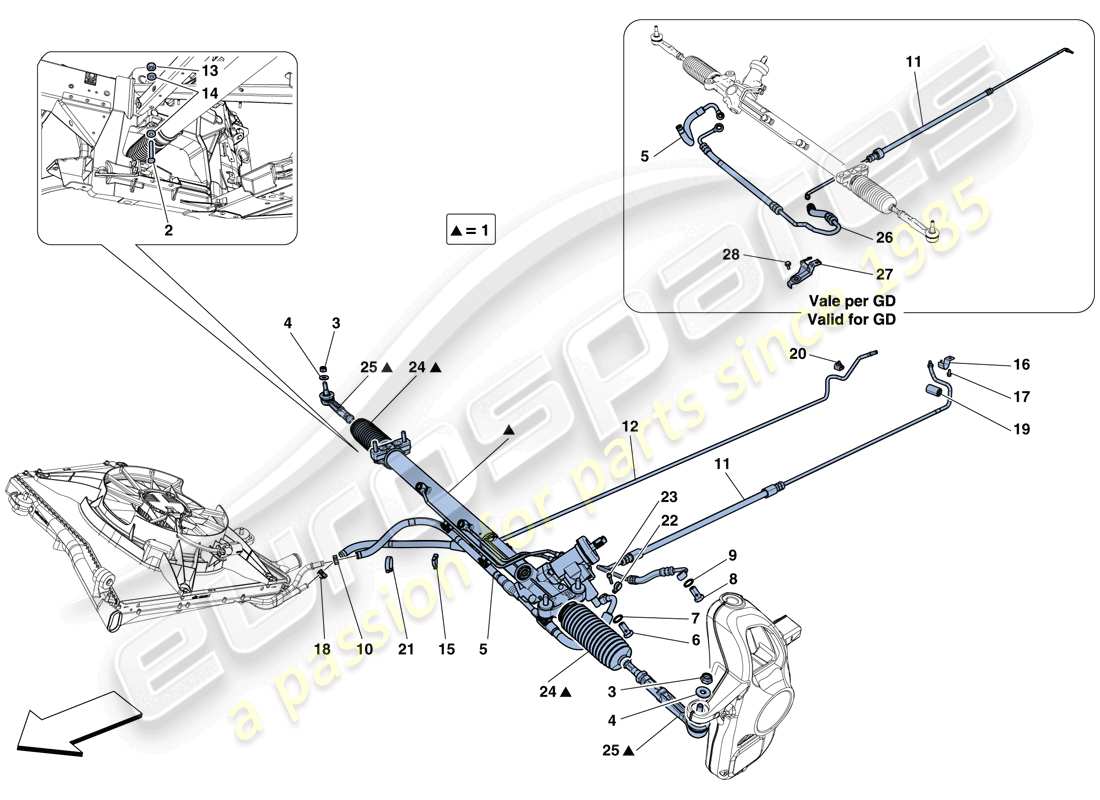 ferrari 488 spider (usa) caja de dirección asistida hidráulica diagrama de piezas