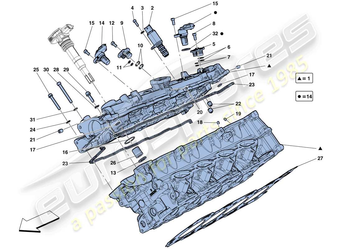 ferrari california t (rhd) culata del lado derecho diagrama de piezas
