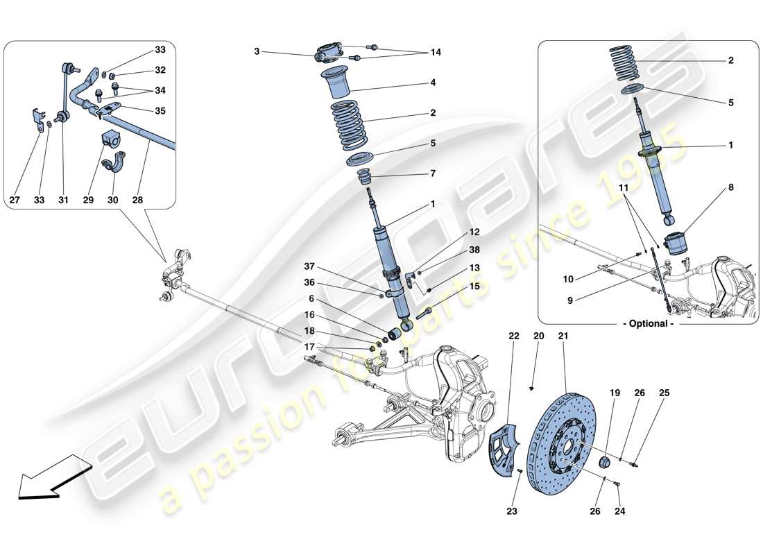 ferrari gtc4 lusso t (usa) suspensión delantera - amortiguador y disco de freno diagrama de piezas