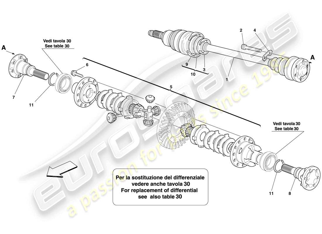 ferrari 612 sessanta (europe) diagrama de piezas del diferencial y del eje