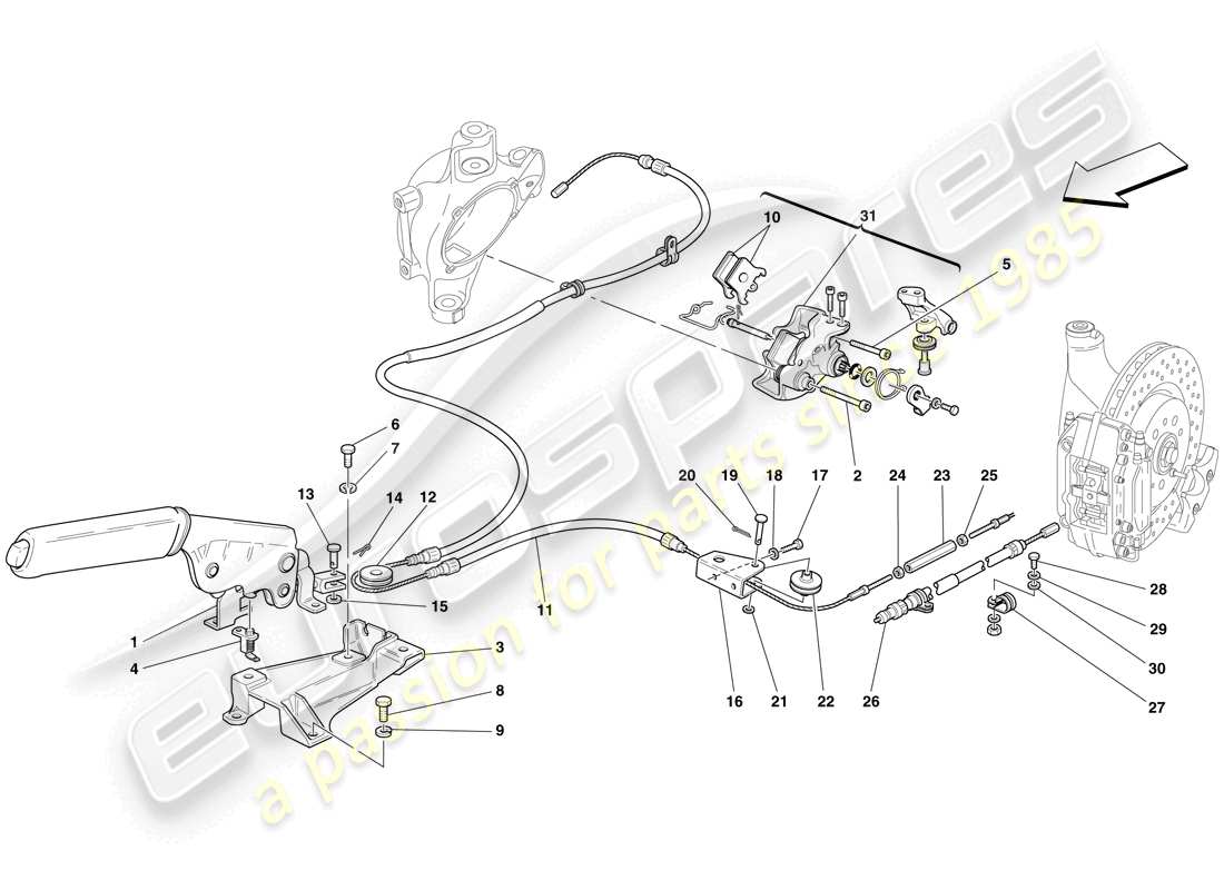 ferrari f430 spider (rhd) control del freno de estacionamiento diagrama de piezas