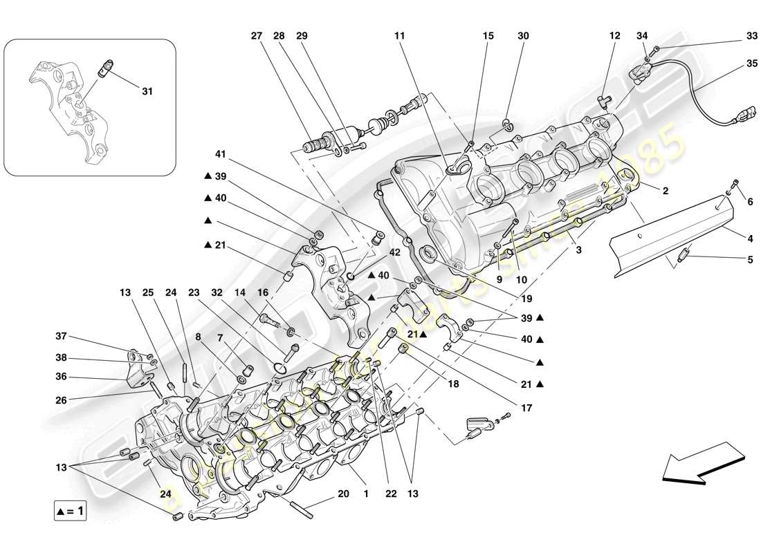 ferrari f430 spider (rhd) diagrama de piezas de la culata del mano izquierdo