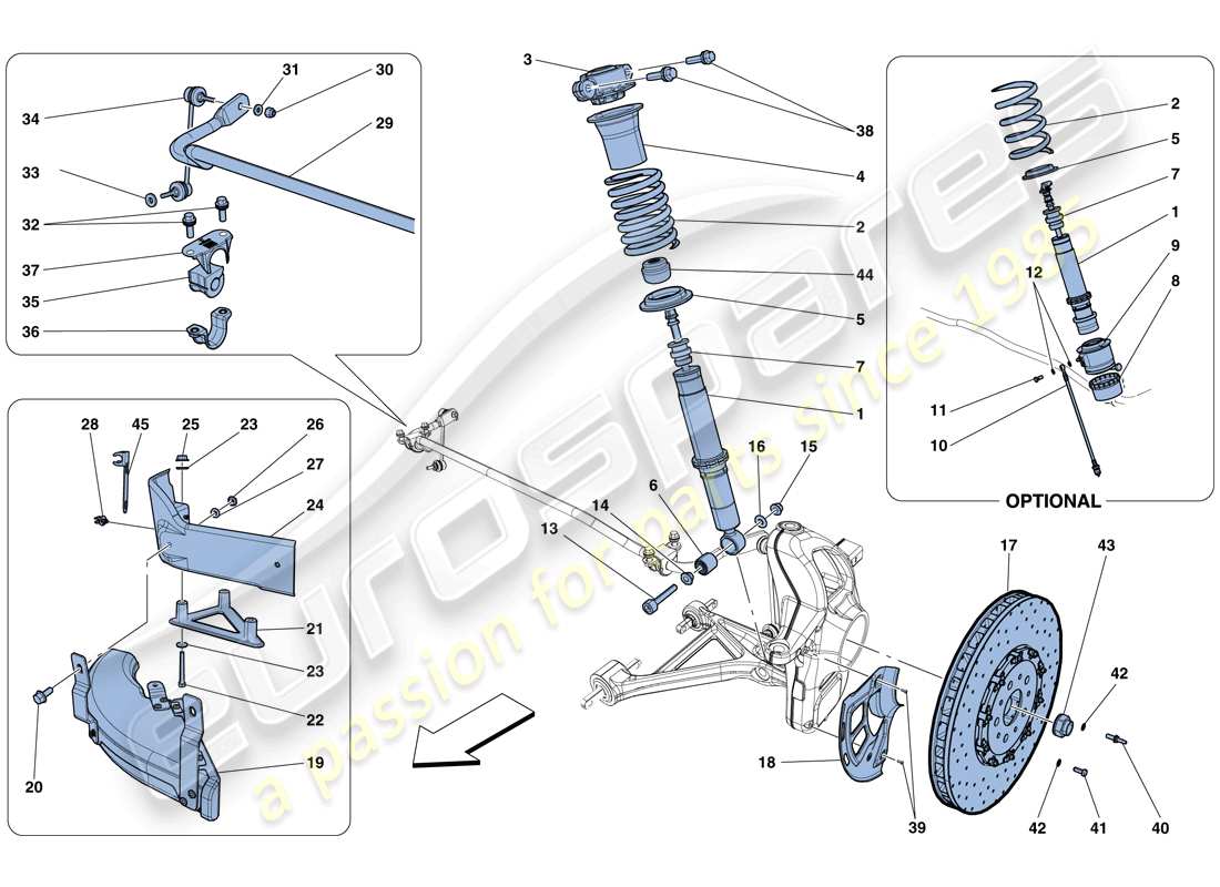 ferrari f12 berlinetta (rhd) suspensión delantera - amortiguador y disco de freno diagrama de piezas